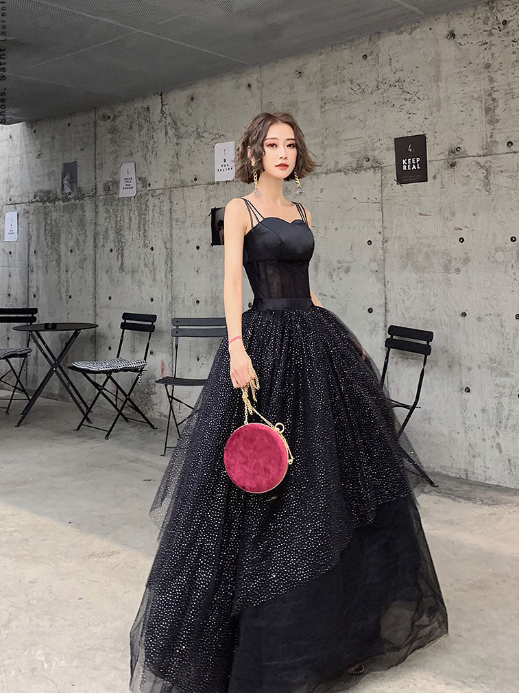Black tulle sequin long prom dress, black tulle formal dress Black tulle sequin long prom dress, black tulle formal dress