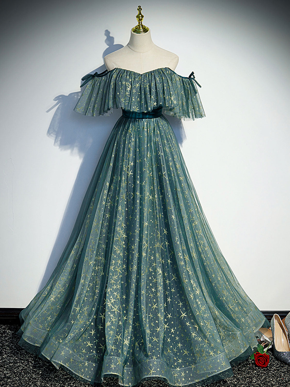 Green A line tulle Star tulle long prom dress green formal party dress dresstby Green A line tulle Star tulle long prom dress green formal party dress dresstby