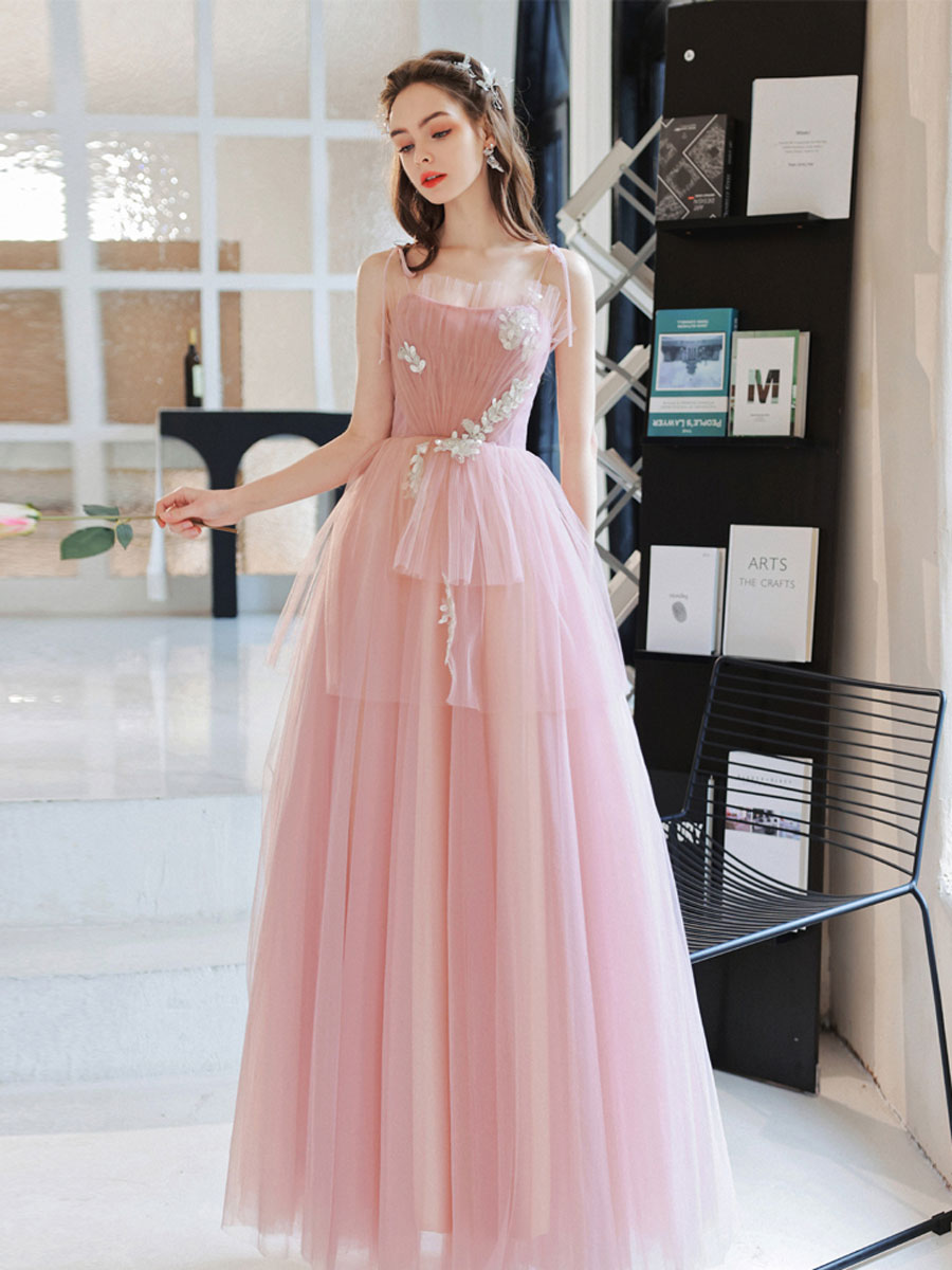 Simple Pink Ball Gown Simple Long Pink Prom Dresses Split Open