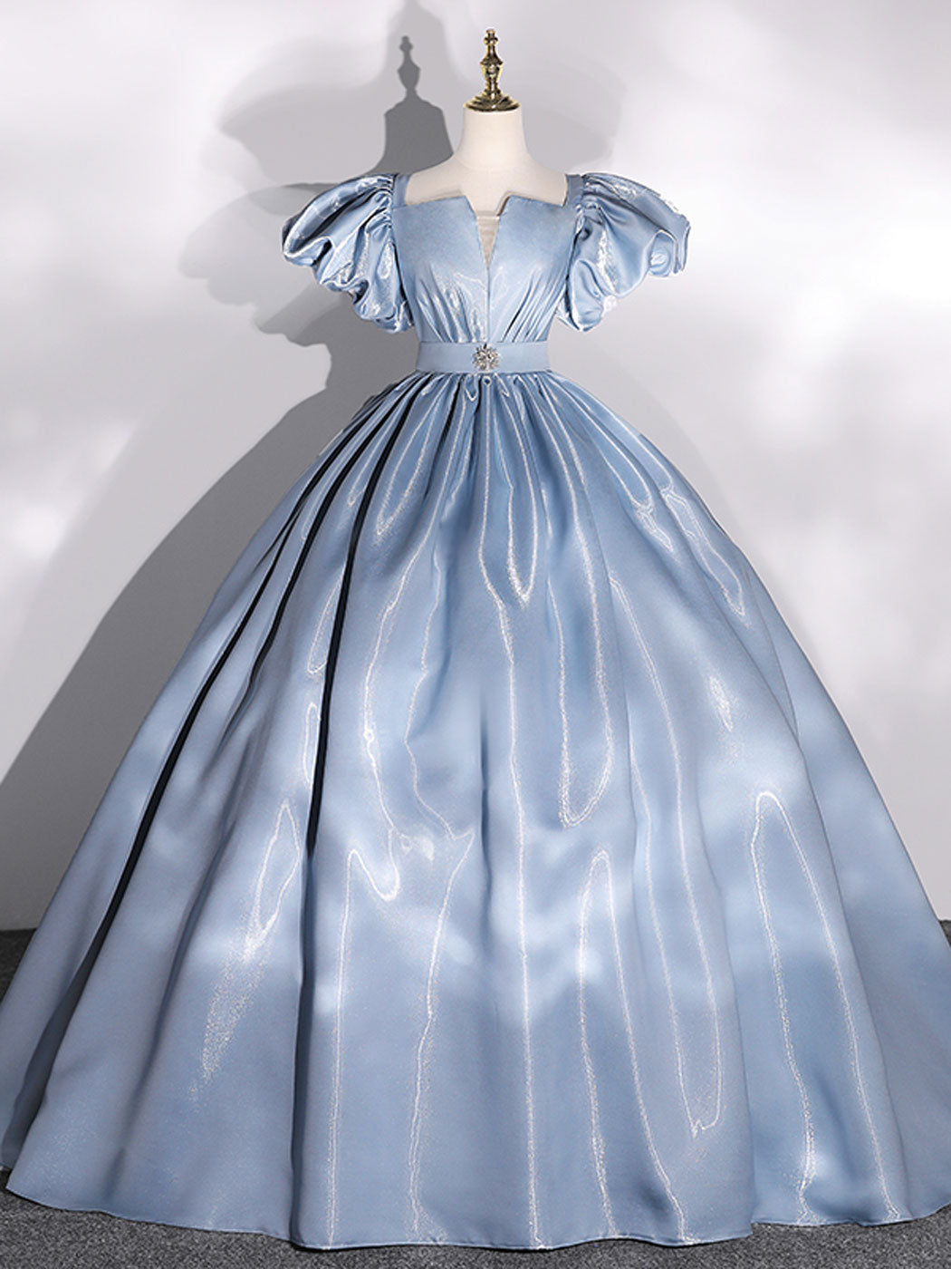 Ball Gown Puff Sleeves Blue Long Prom Dress, Blue Sweet 16 Dress dresstby Ball Gown Puff Sleeves Blue Long Prom Dress, Blue Sweet 16 Dress dresstby