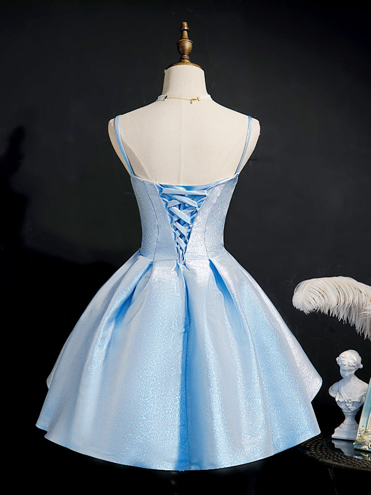 Cute blue sweetheart neck short prom dress, blue homecoming dress