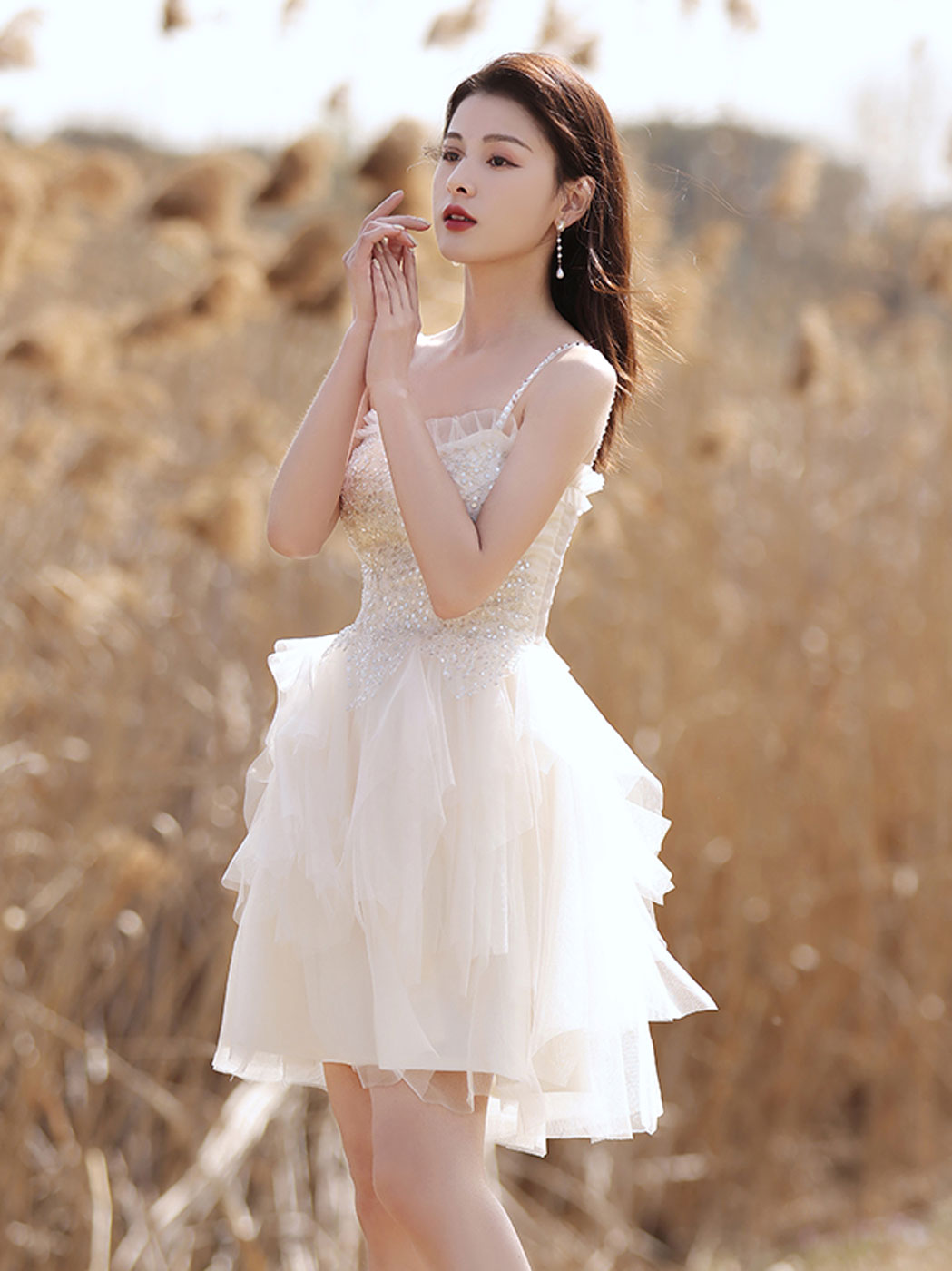 Beige sweetheart neck tulle lace short prom dress beige cocktail dress dresstby Beige sweetheart neck tulle lace short prom dress beige cocktail dress dresstby