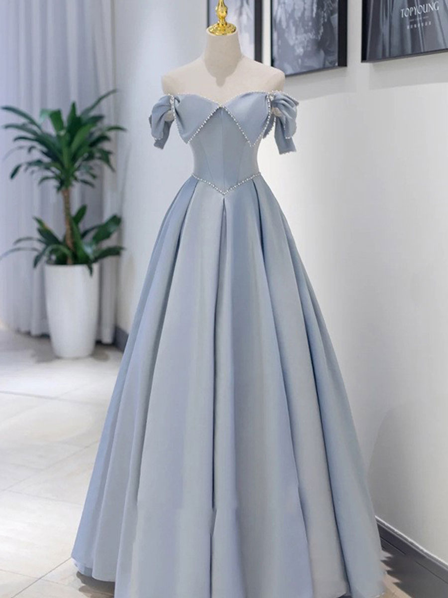 Blue Satin long prom dress, blue A line bridesmaid dress dresstby Blue Satin long prom dress, blue A line bridesmaid dress dresstby