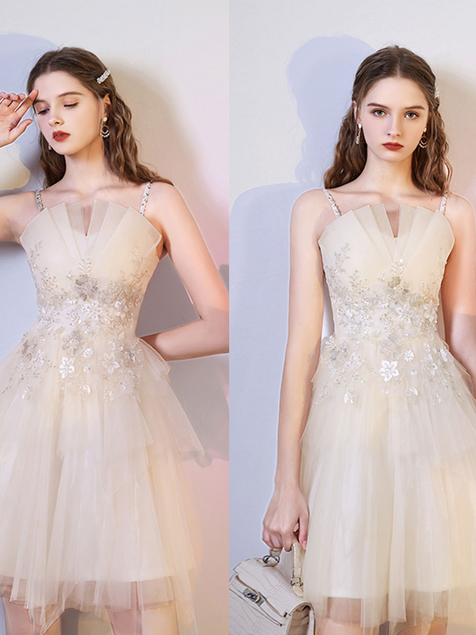Champagne Mini/Short Prom Dresses, Champagne Homecoming Dresses