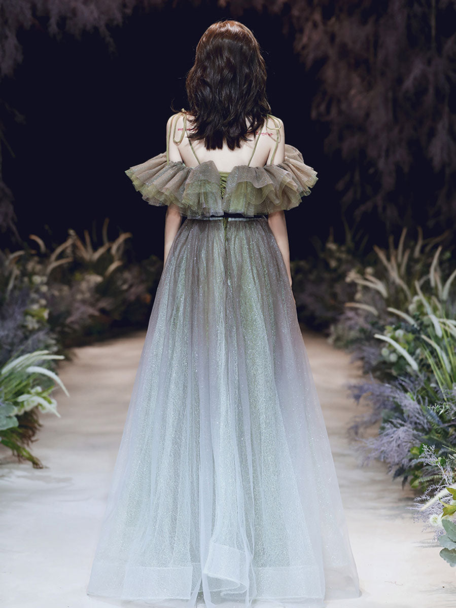 Elegant A line tulle long prom dress, tulle formal party dress
