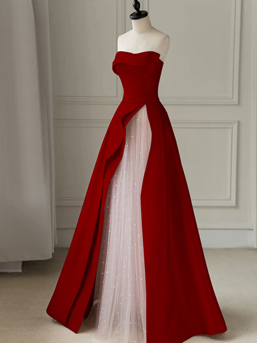 Aline Burgundy Satin Long Prom Dress, Burgundy Formal Dress – dresstby Aline Burgundy Satin Long Prom Dress, Burgundy Formal Dress – dresstby