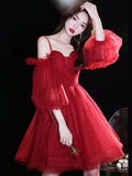 Burgundy sweetheart neck tulle short prom dress burgundy homecoming dress