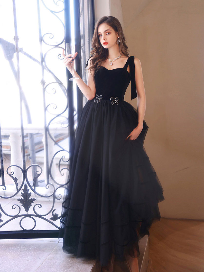 Black sweetheart neck tulle long prom dress, black evening dress dresstby Black sweetheart neck tulle long prom dress, black evening dress dresstby