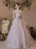 Light Purple Tulle Lace Long Prom Dresses, Purple Lace Formal Dress