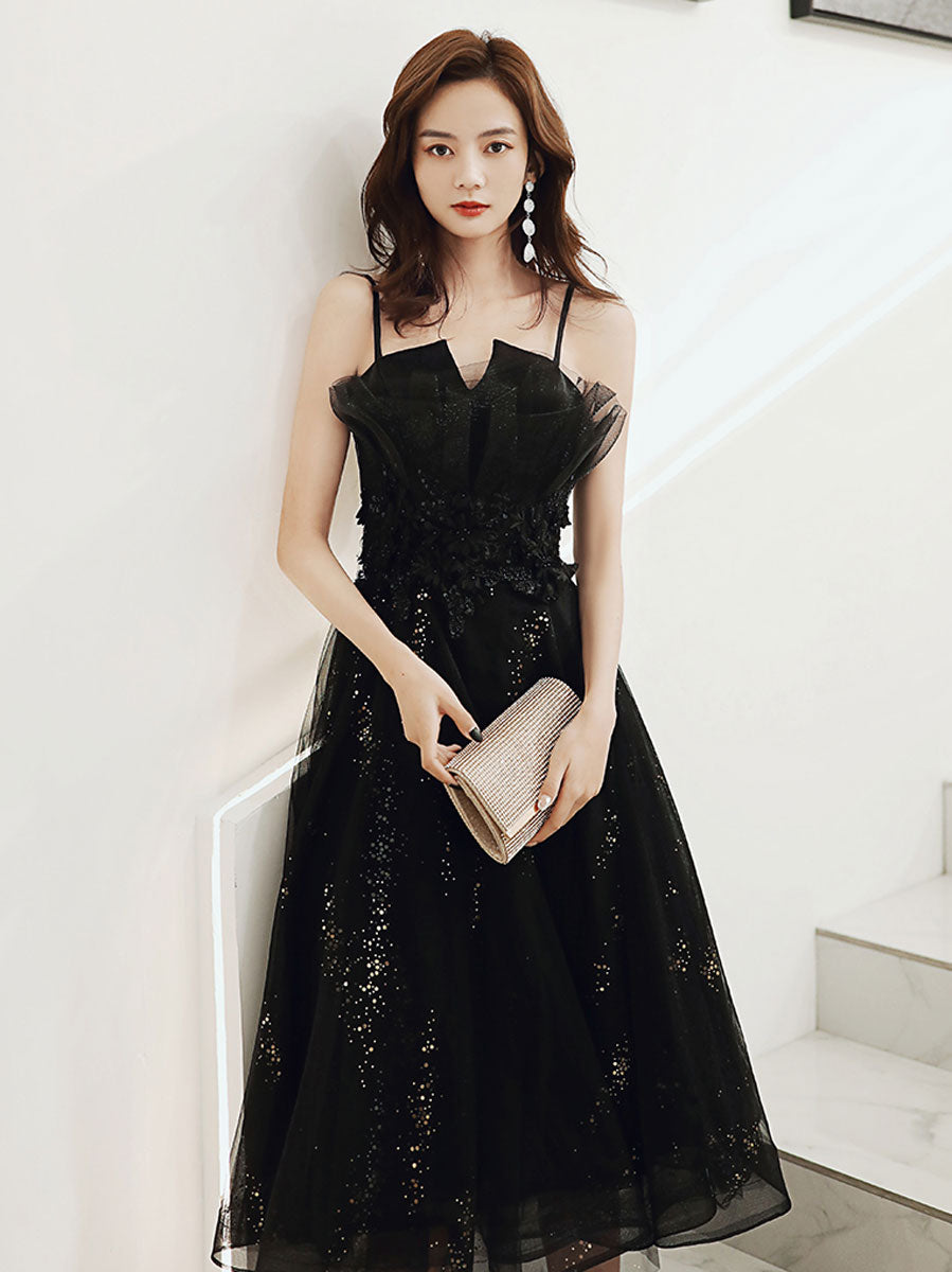 Black tulle sequin short prom dress, black tulle homecoming dress