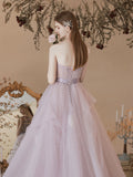 Light Purple Tulle Lace Long Prom Dresses, Purple Lace Formal Dress