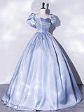 Blue Satin Long Prom Dress, Blue Satin Formal Evening Dress