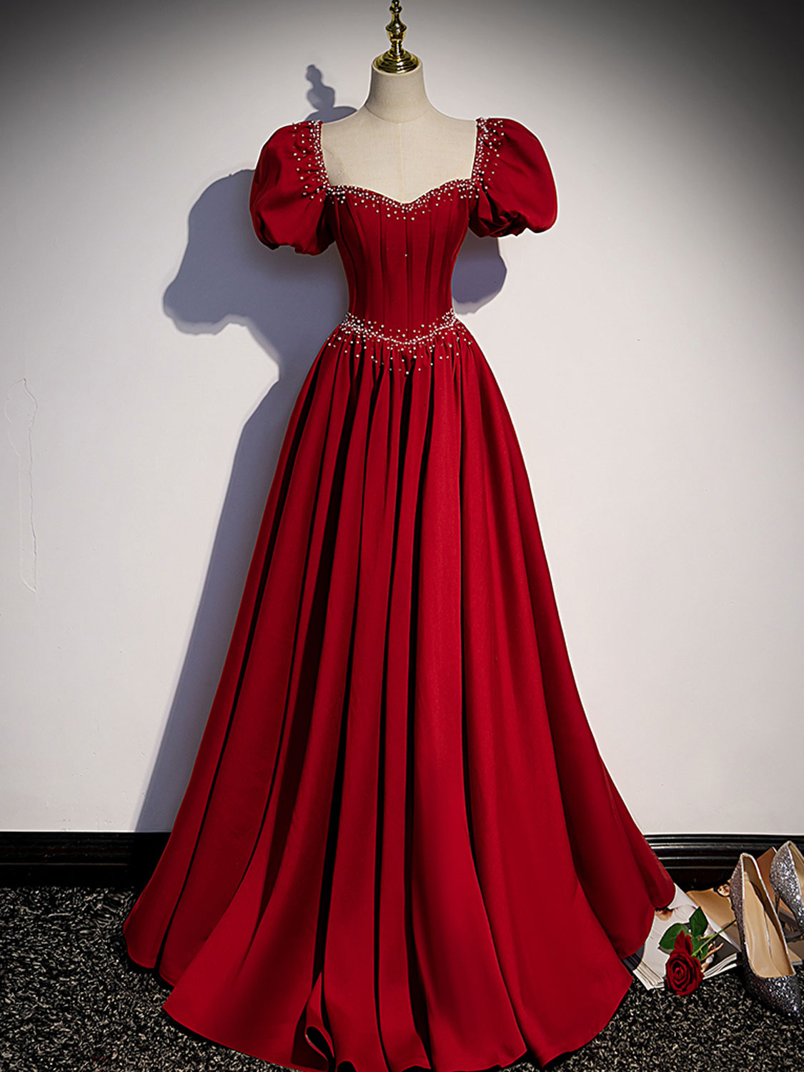 A line burgundy satin long prom dress, burgundy formal party dress dresstby A line burgundy satin long prom dress, burgundy formal party dress dresstby