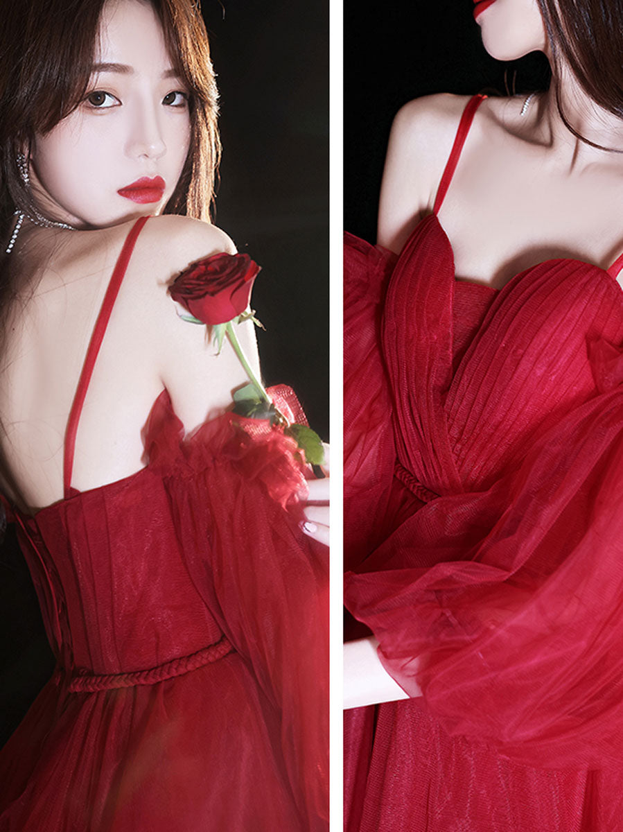 Burgundy sweetheart neck tulle short prom dress burgundy homecoming dress