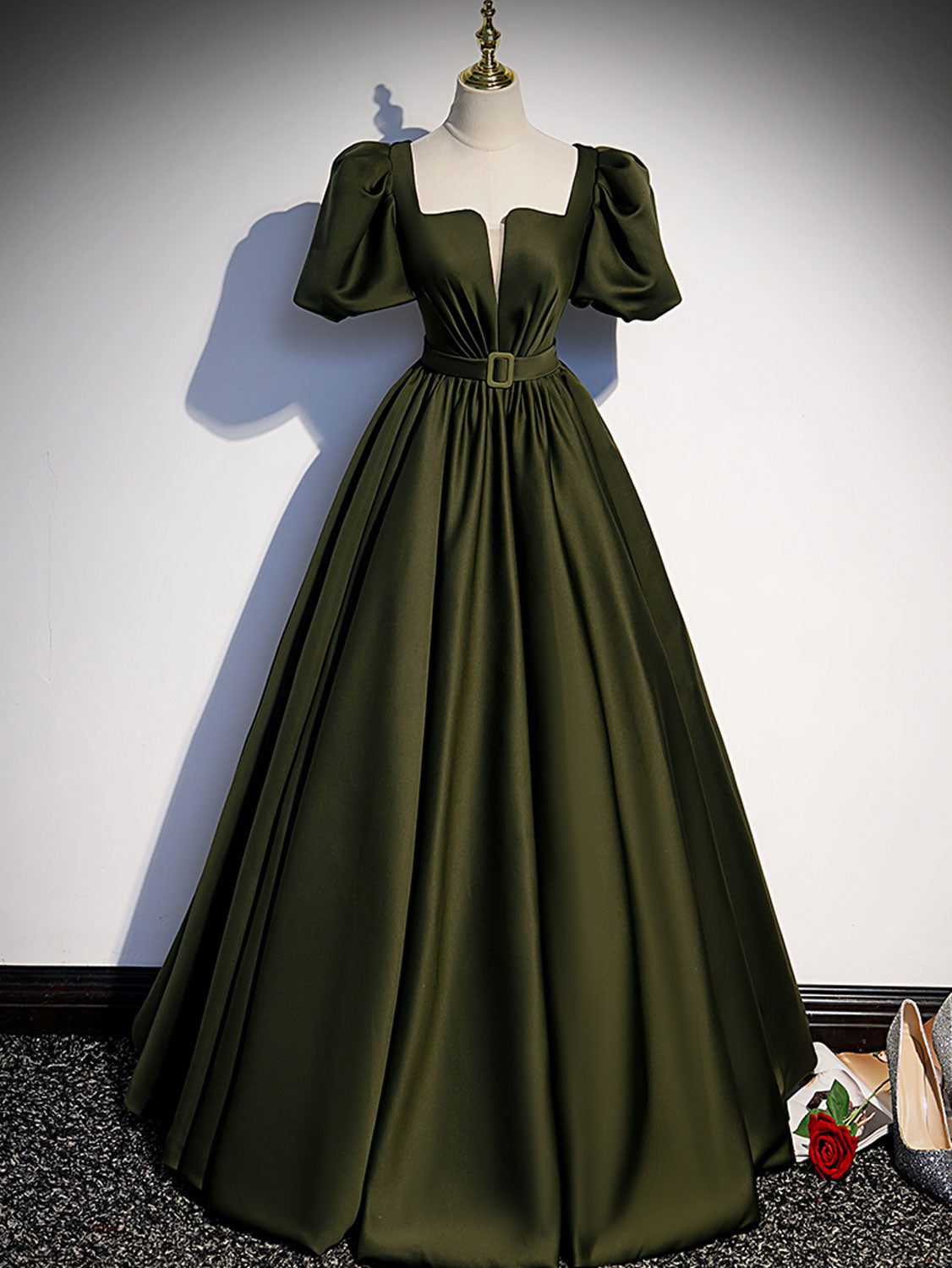Green satin A line long prom dress, green formal party dress dresstby Green satin A line long prom dress, green formal party dress dresstby