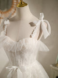 White sweetheart neck tulle lace short prom dress, white tulle homecoming dress