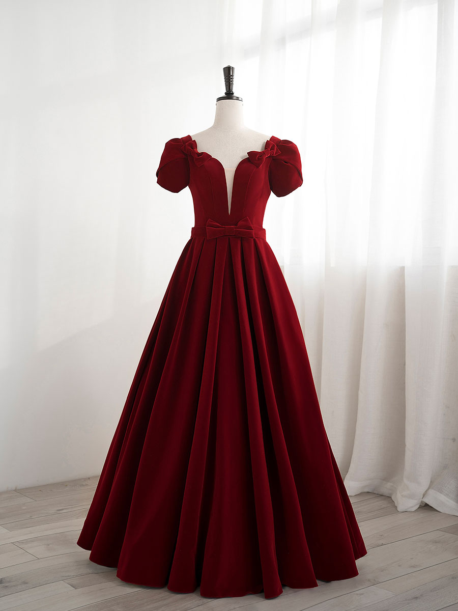 A line velvet burgundy long prom dress, burgundy bridesmaid dress dresstby A line velvet burgundy long prom dress, burgundy bridesmaid dress dresstby