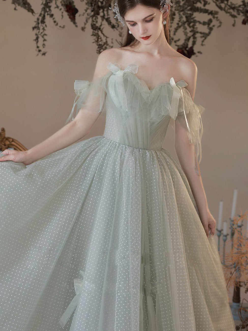 A Line Sweetheart Neck Green Long Prom Dresses, Green Formal Dresses