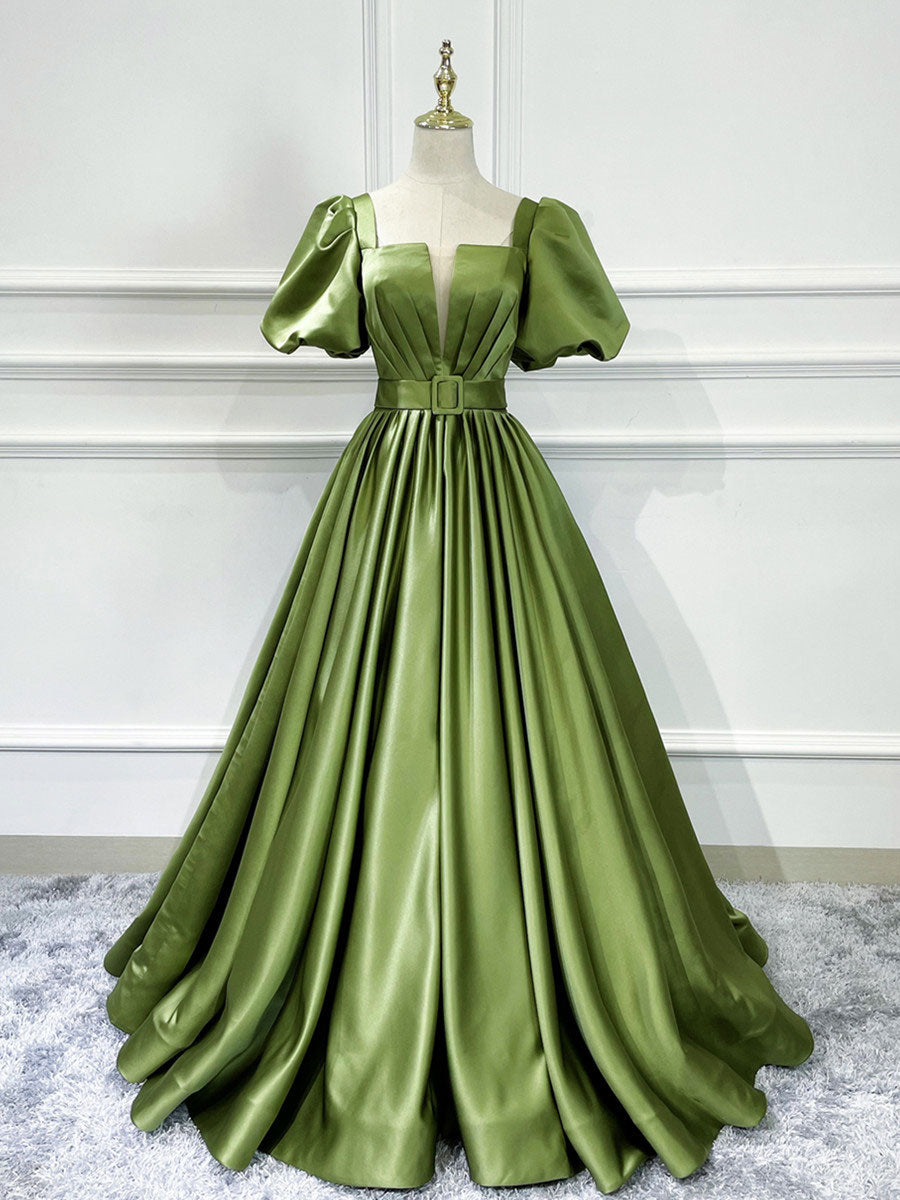 Green satin long prom dress, green satin evening dress dresstby Green satin long prom dress, green satin evening dress dresstby