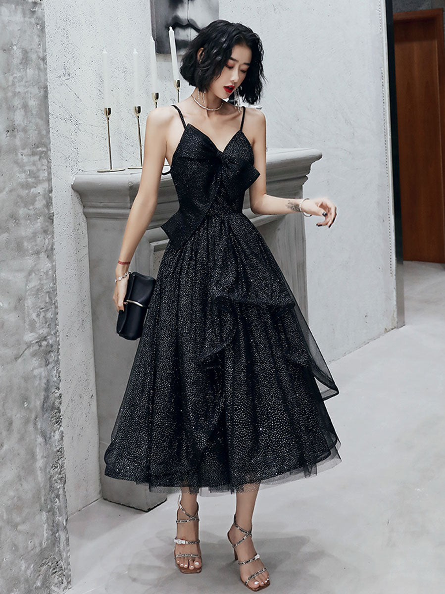 Simple v neck black tulle short prom dress, black party dress dresstby Simple v neck black tulle short prom dress, black party dress dresstby