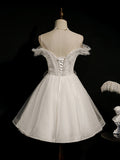 White Short Prom Dresses, Cute White Puffy Homecoming Dresses
