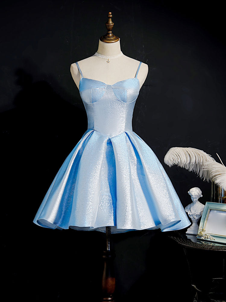 Cute blue sweetheart neck short prom dress, blue homecoming dress