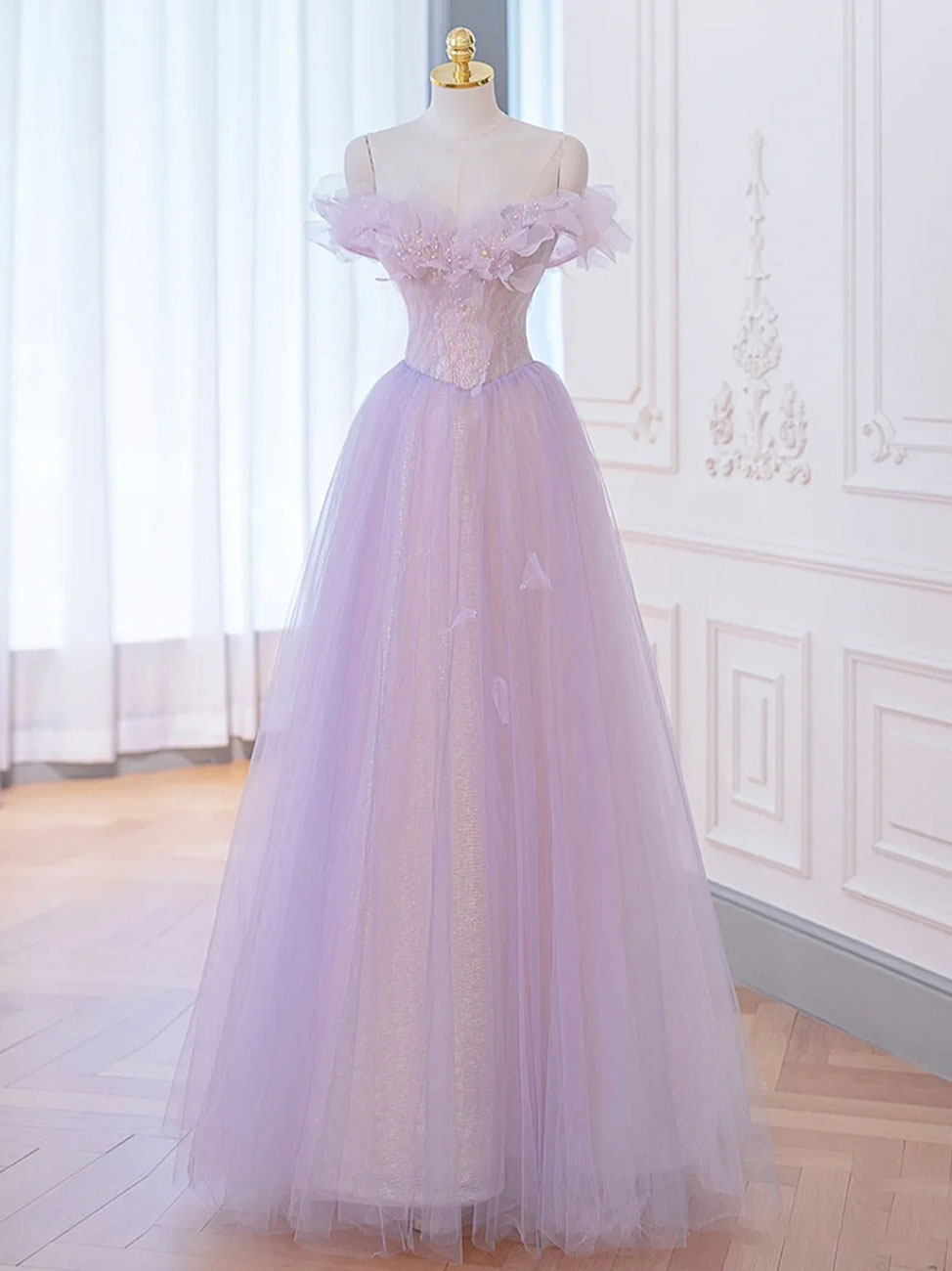 A-Line Purple Off Shoulder Long Prom Dress, Purple Formal Evening Dres dresstby A-Line Purple Off Shoulder Long Prom Dress, Purple Formal Evening Dres dresstby