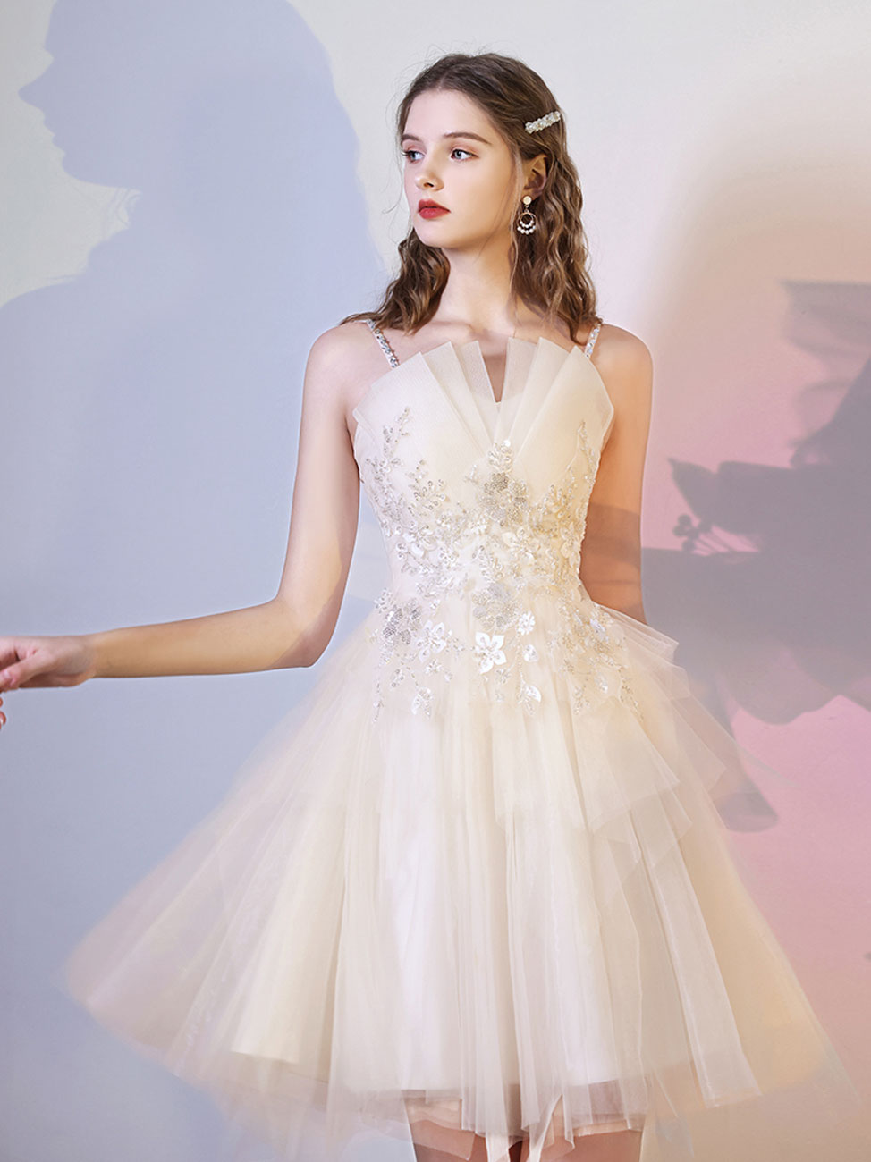 Champagne Mini/Short Prom Dresses, Champagne Homecoming Dresses