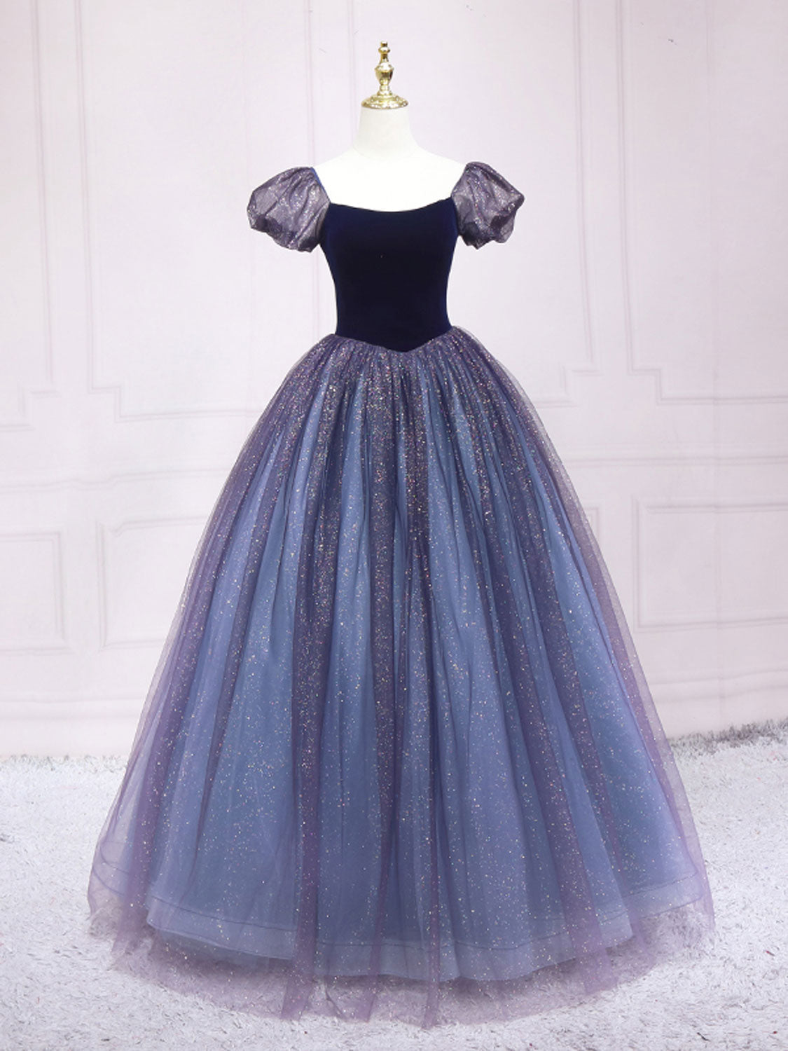 Purple tulle A line long prom dress purple tulle formal dress