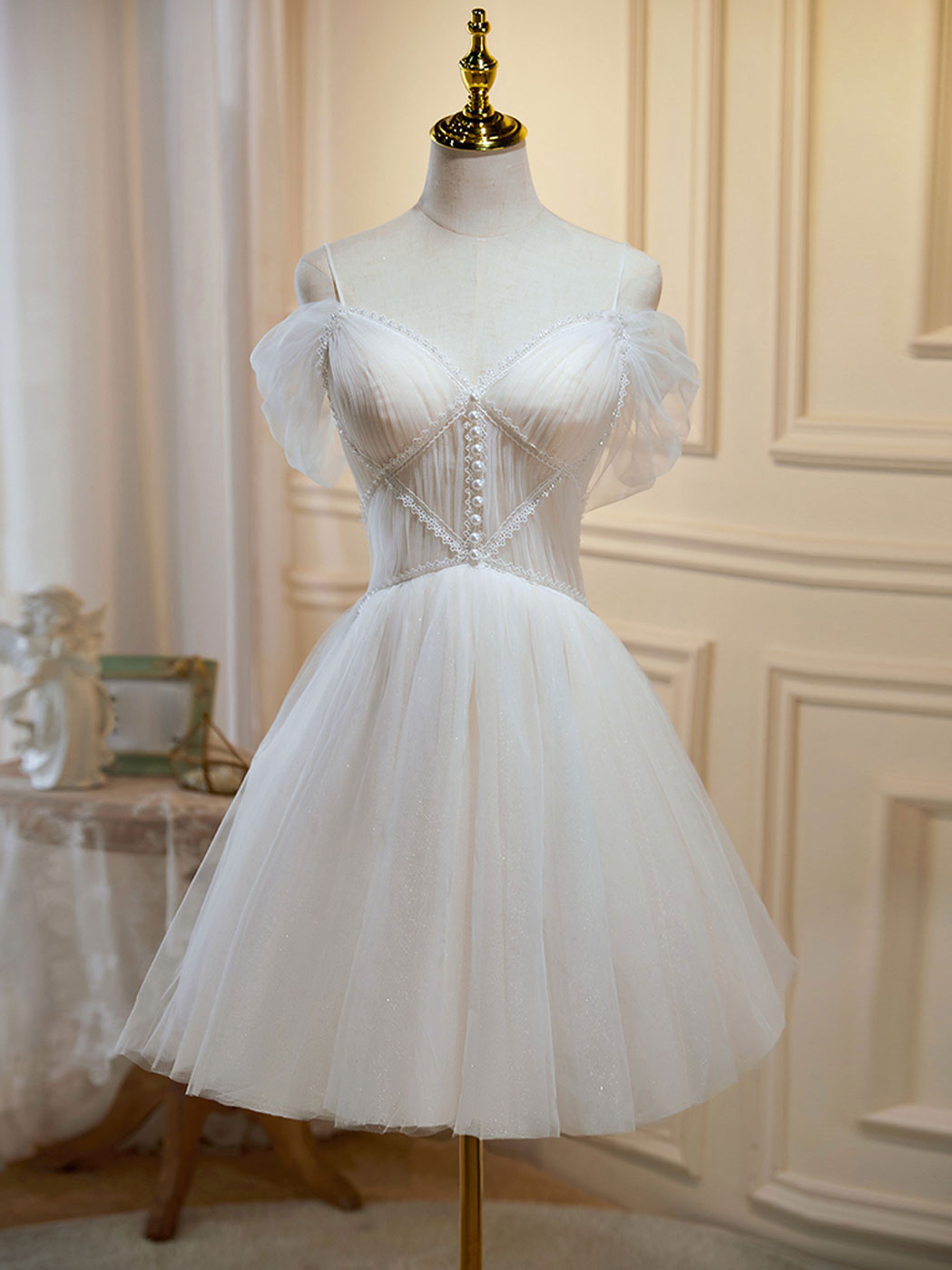 A line off shoulder mini beige prom dress short beige homecoming dress A line off shoulder mini beige prom dress short beige homecoming dress