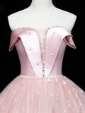 Pink Tulle Long Prom Dresses, Pink Ball Gown Sweet 16 Dress