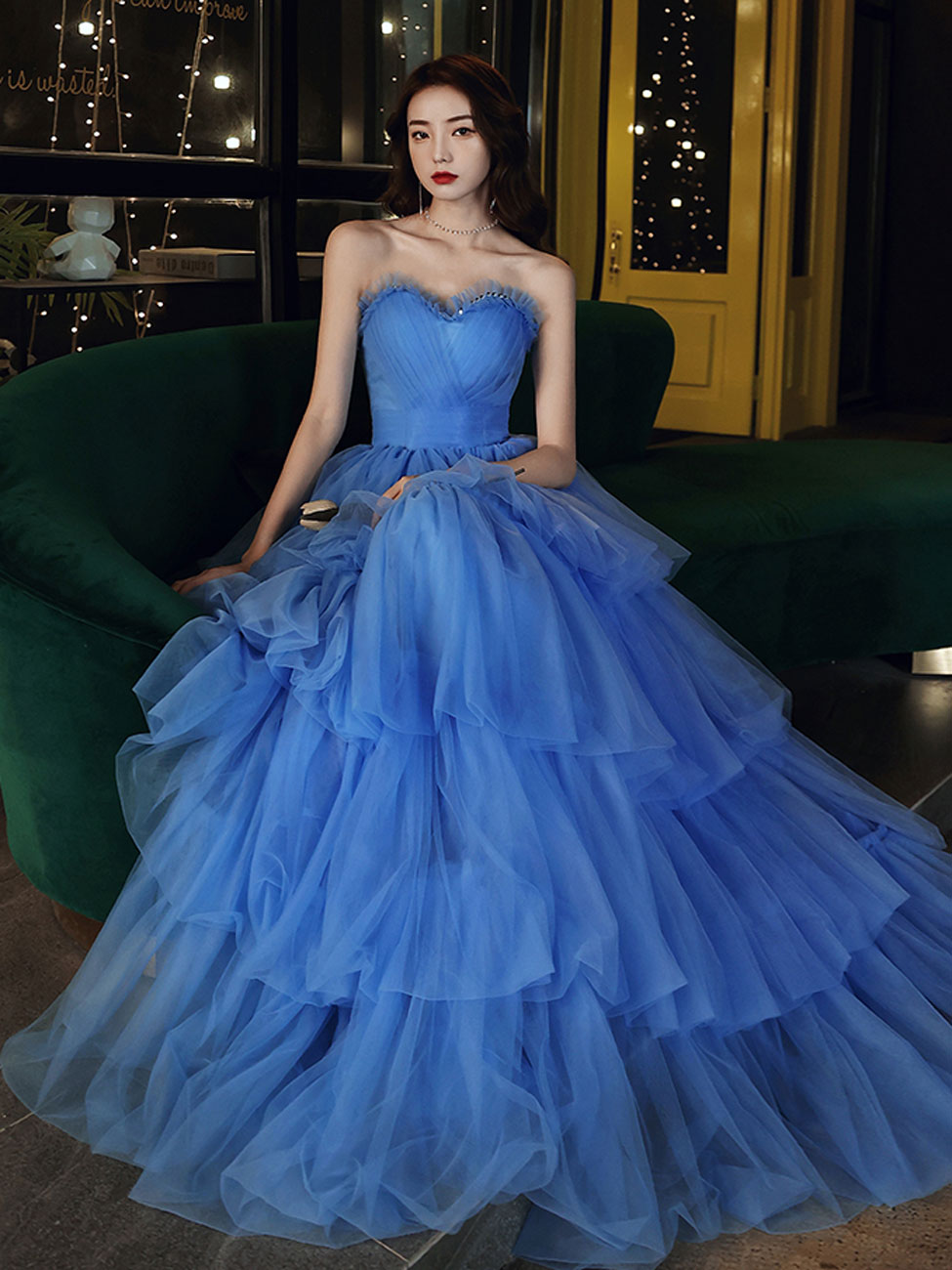 Blue Sweetheart Neck Long Prom Dress, Formal Blue Graduation Dress, Sweet 16 Dress