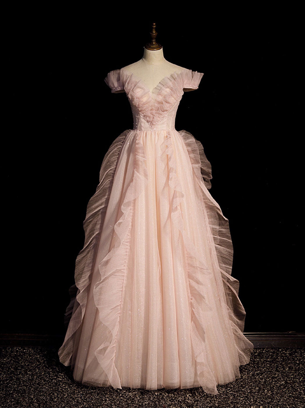 Pink v neck off shoulder long prom dress pink long evening dress