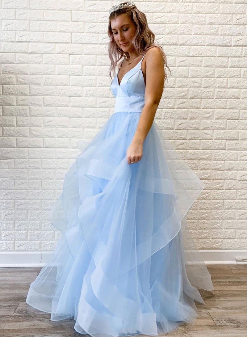 Pink tulle long prom dress tulle formal dress