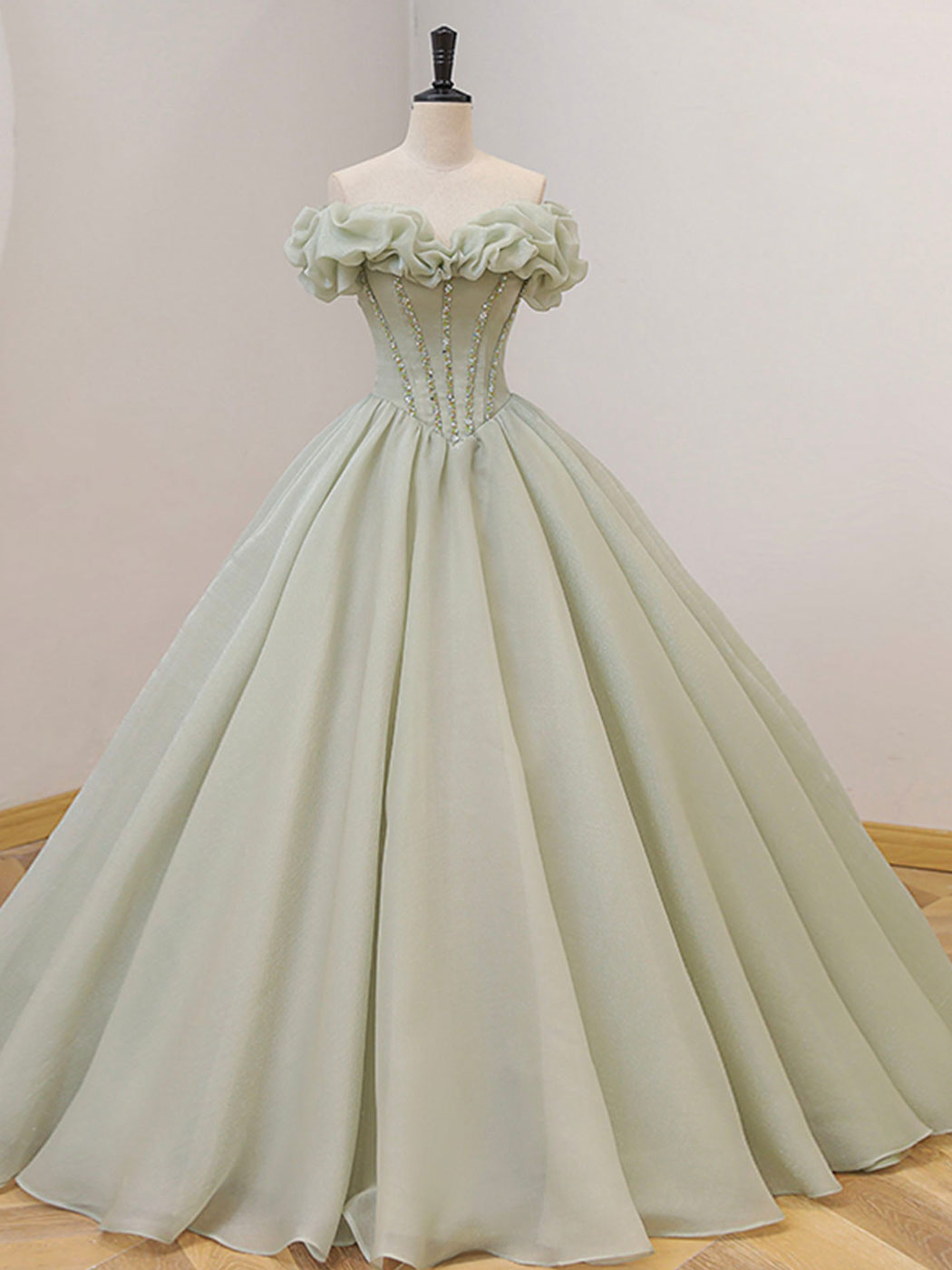 Green A-Line Long Prom Dress, Green Tulle Sweet 16 Dress with Beading dresstby Green A-Line Long Prom Dress, Green Tulle Sweet 16 Dress with Beading dresstby