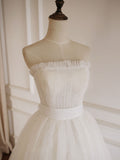White A-Line Tulle Lace Long Prom Dress, White Formal Dress