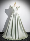 A-Line Satin Green Long Prom Dress, Green Long Formal Dress