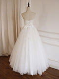 White A-Line Tulle Lace Long Prom Dress, White Formal Dress