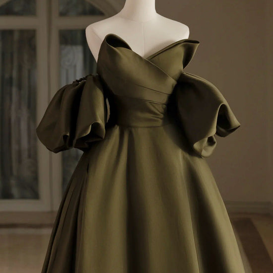 olive green prom dress with sleeves Gorgeous Long A-Line Bateau Appliques Lace Prom Dress with Sleeves   BIZTUNNEL