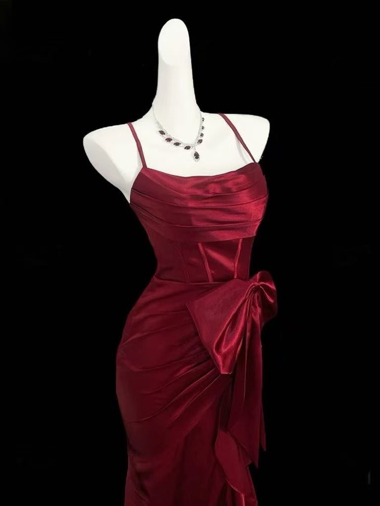 Mermaid Spoon Neck Long Burgundy Prom Dress, Burgundy Party Dress