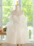 ivory Tulle Lace Ball Gown Short Prom Dress, ivory Homecoming Dress