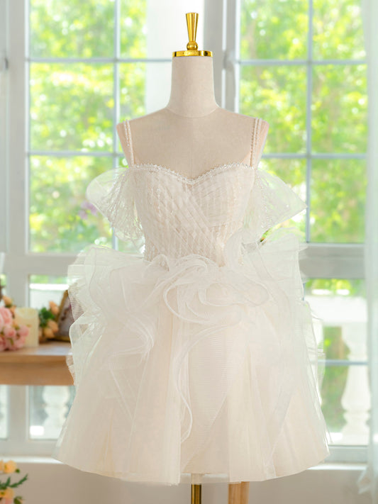 ivory Tulle Lace Ball Gown Short Prom Dress, ivory Homecoming Dress