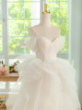 Ball Gown Tulle Lace ivory Long Prom Dress, ivory Long Graduation Dress