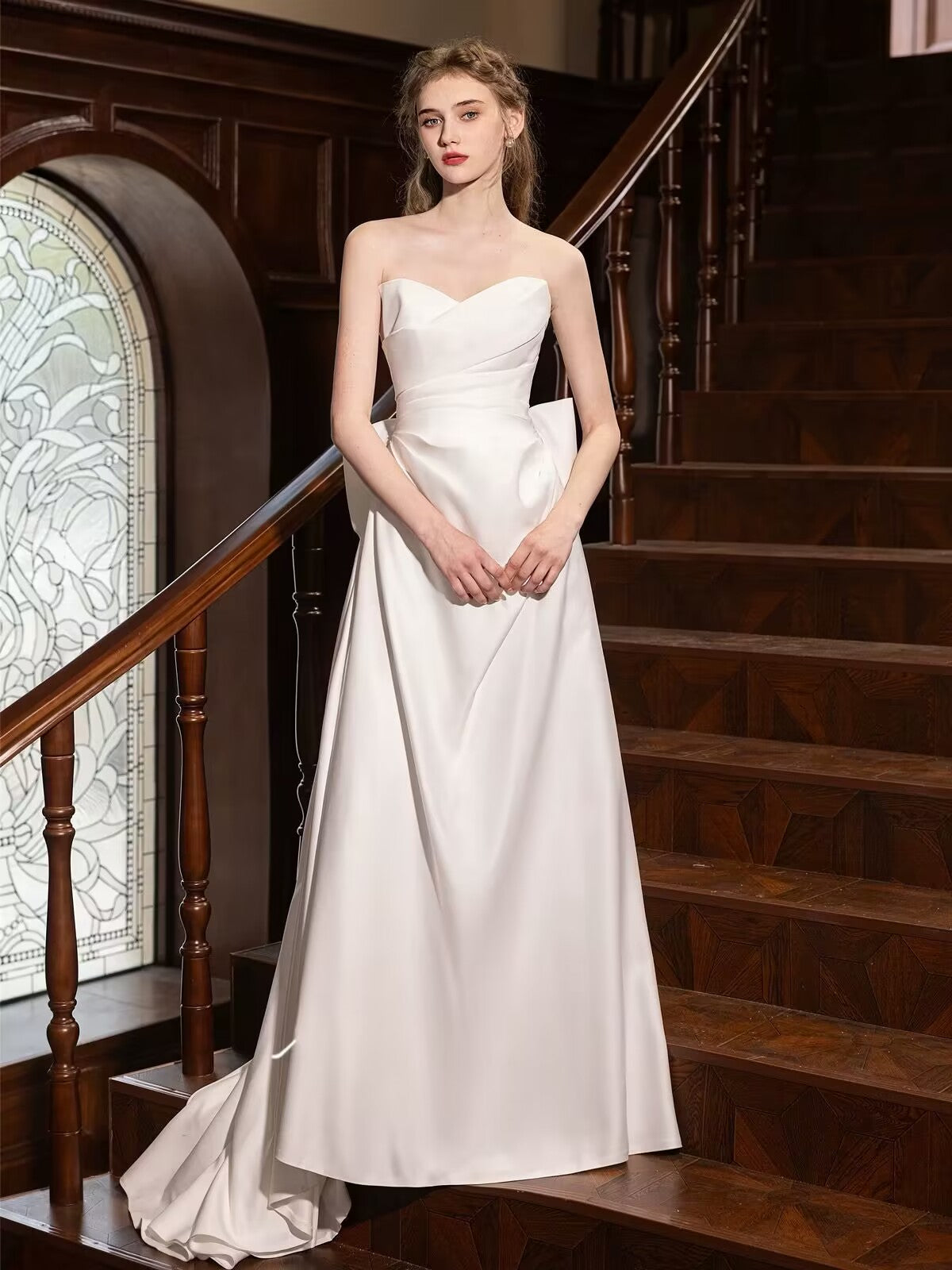 A-Line Satin White Long Prom Dress, White Long Formal Dress – dresstby
