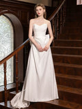 A-Line Satin White Long Prom Dress, White Long Formal Dress