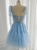 A-Line Sweetheart Neck Tulle Blue Short Prom Dress, Blue Homecoming Dress