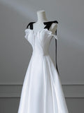 A-Line Satin White Long Prom Dress, White Long Formal Dress