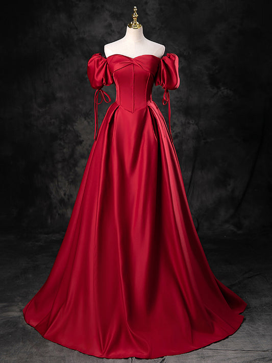 A-Line Sweetheart Neck Burgundy Long Prom Dress, Burgundy Formal Dress