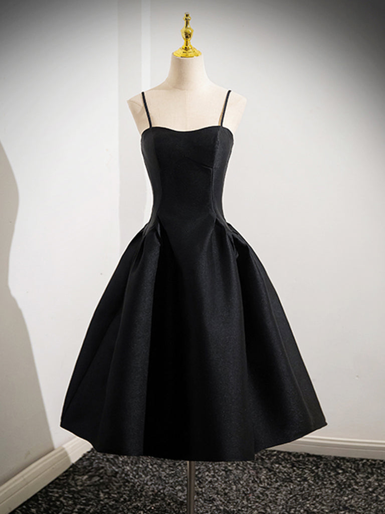 Black A-Line Satin Short Prom Dress, Black Homecoming Dress