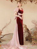 Burgundy  Mermaid  Velvet Long Prom Dress, Burgundy Formal Dresses
